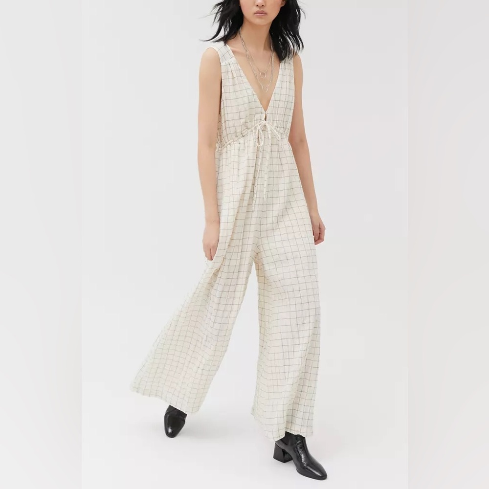 UO: Breezy Plunging Wide Leg Jumpsuit